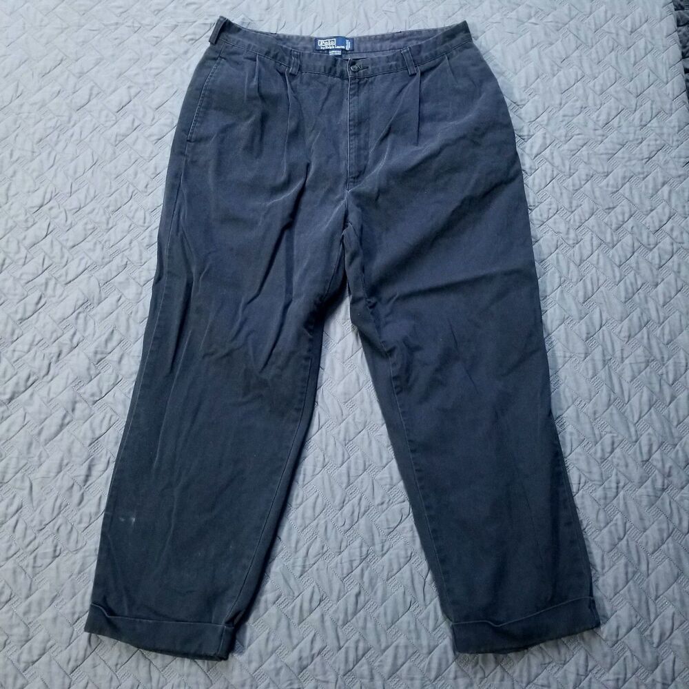 Vintage Polo By Ralph Lauren Chino Pants Mens 38X29 Black Hammond Pant Flat